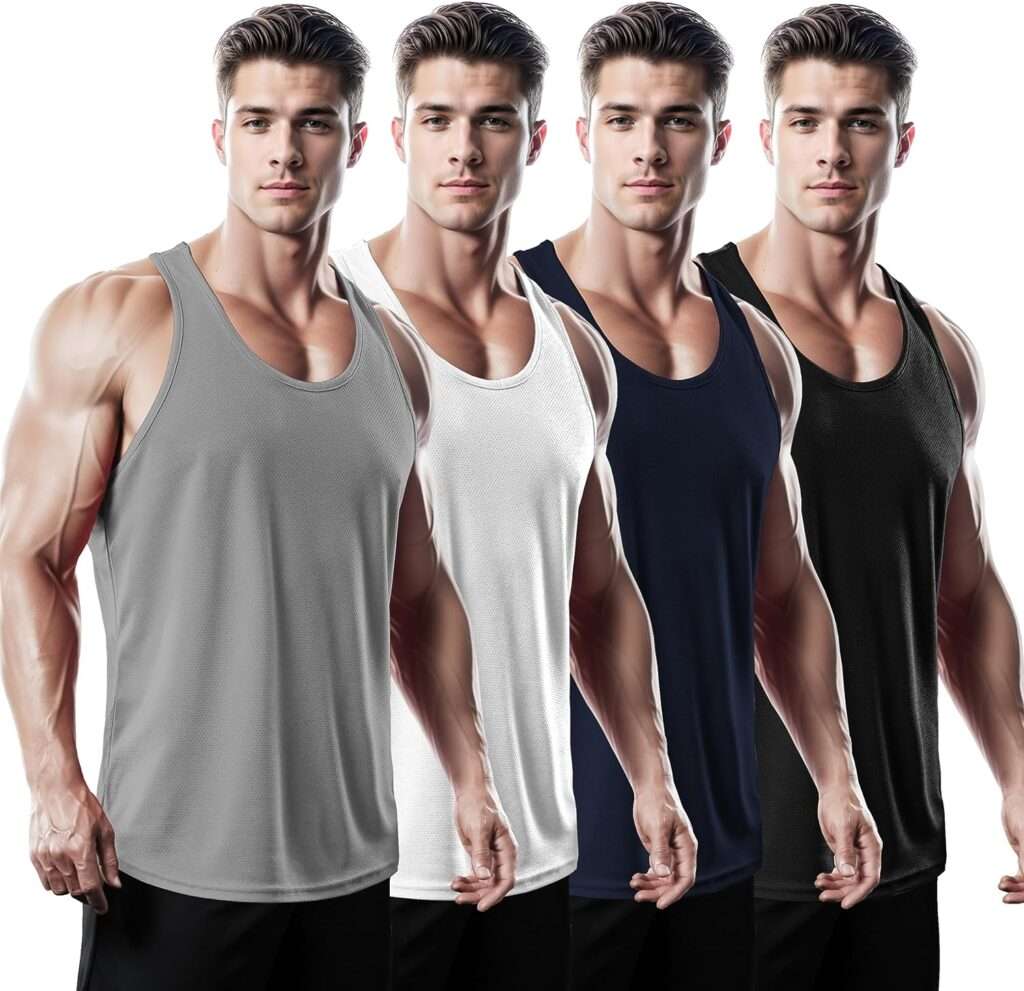 DRSKIN Mens 4 or 3 Pack Tank Tops Sleeveless Shirts Dry Fit Y-Back Muscle Mesh Gym Training Athletic Workout