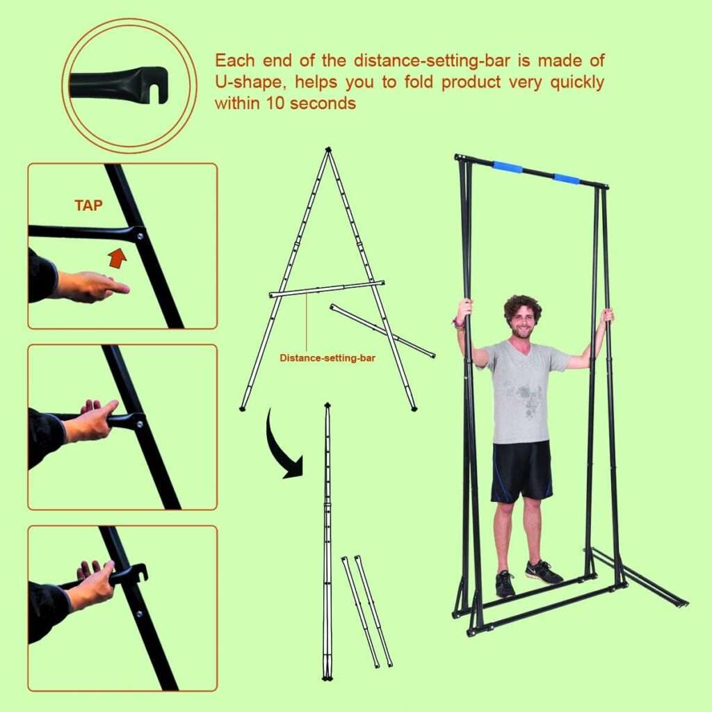 KHANH TRINH TOES DONT TOUCH GROUND Foldable Free Standing PullUp Bar Stand Sturdy PowerTower Workout Station For Home Gym Strength Training Adjustable Fitness Equipment Multifunctional Exercise Rack